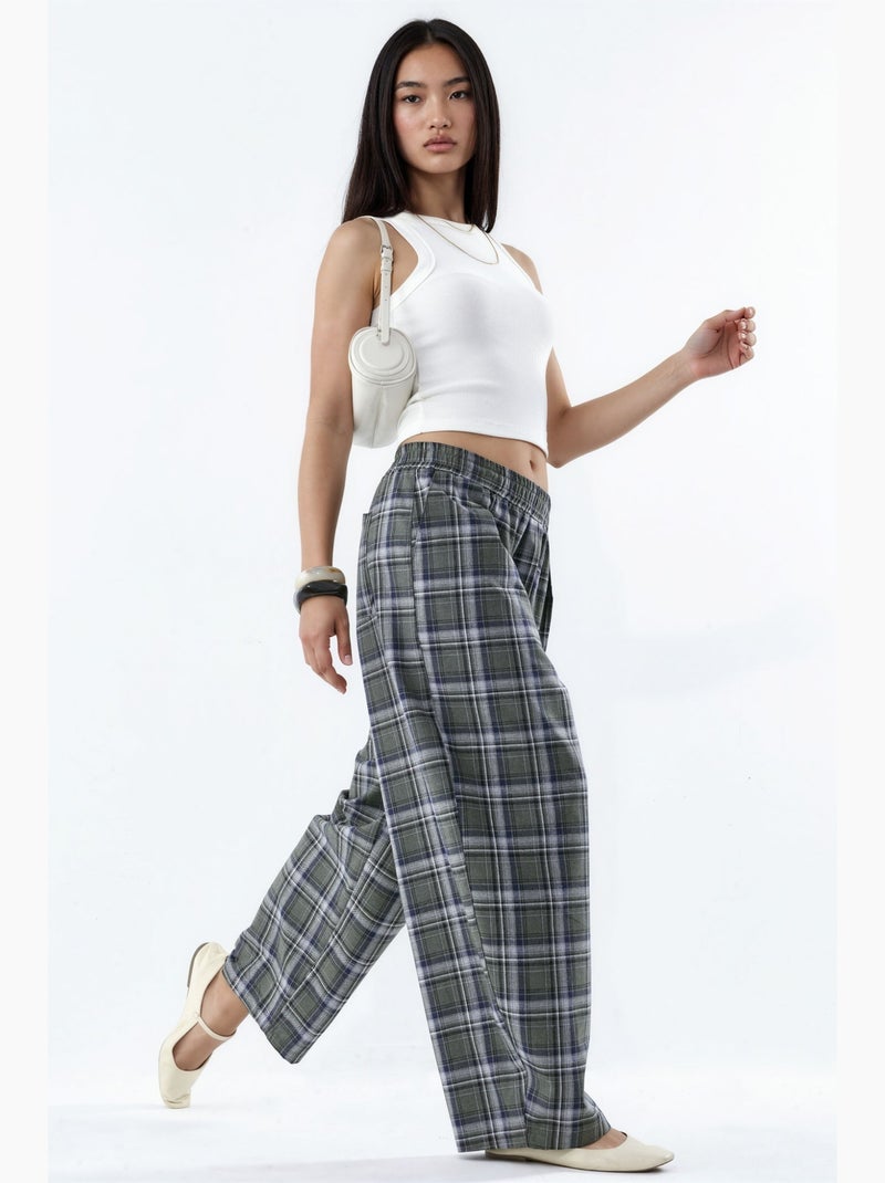 Pantaloni a quadri con vita elasticizzata e dettaglio tasche hiccup Grigio - Kiabi
