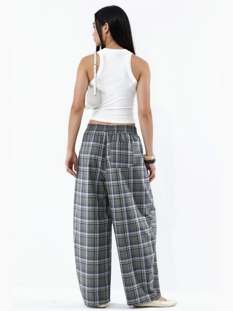 Pantaloni a quadri con vita elasticizzata e dettaglio tasche hiccup Grigio - Kiabi