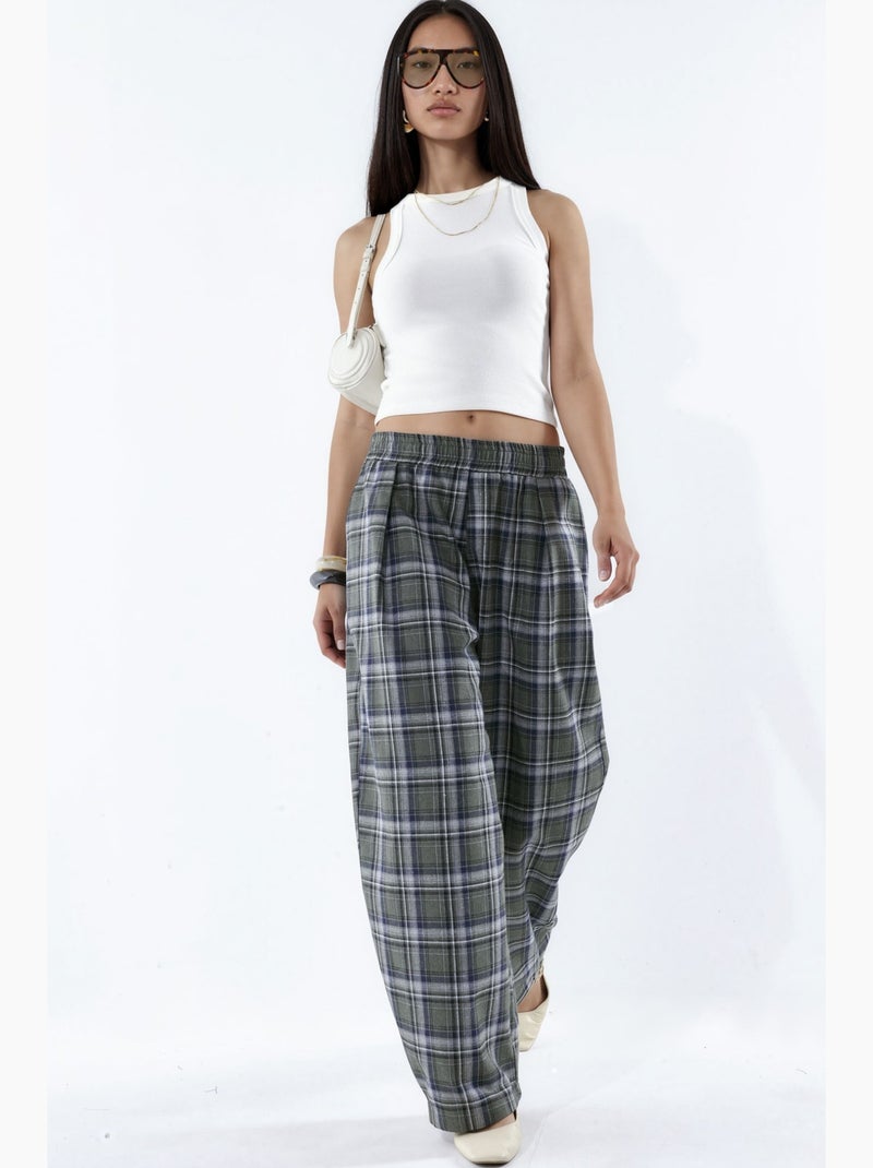 Pantaloni a quadri con vita elasticizzata e dettaglio tasche hiccup Grigio - Kiabi