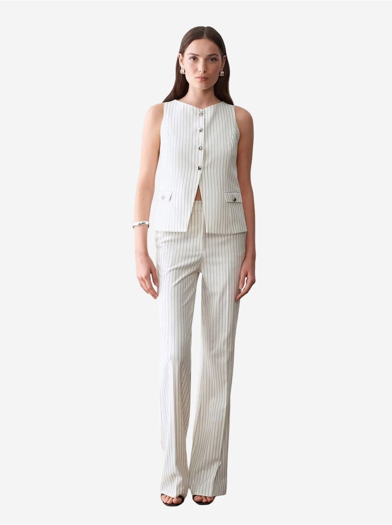 Pantaloni a righe a gamba ampia da donna a vita media dilvin Bianco sporco - Kiabi