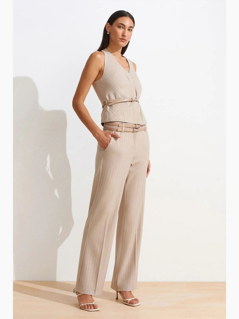 Pantaloni a righe a gamba dritta con cintura dilvin Beige chiaro - Kiabi