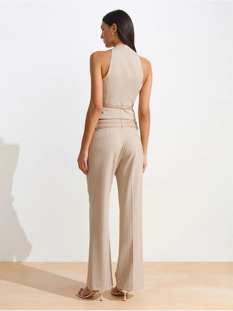 Pantaloni a righe a gamba dritta con cintura dilvin Beige chiaro - Kiabi