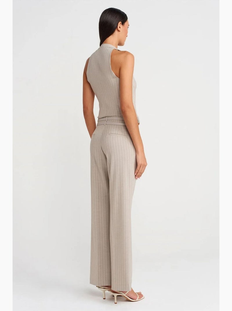 Pantaloni a righe a gamba dritta con cintura dilvin Beige naturale - Kiabi