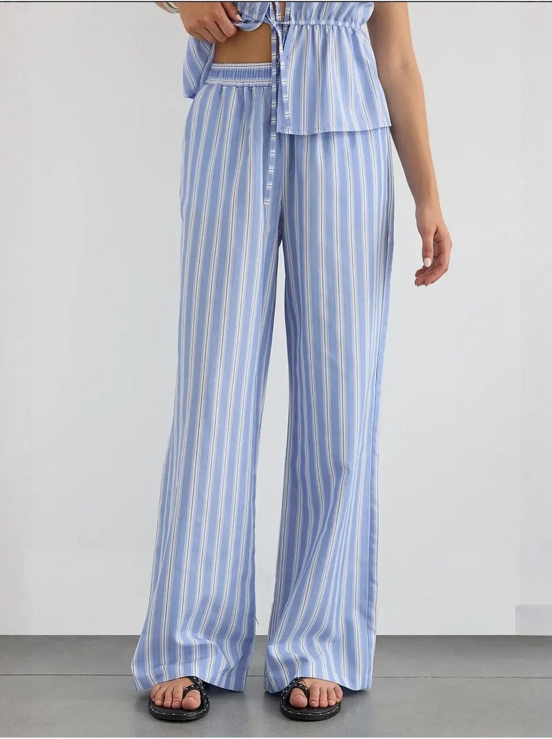 Pantaloni a righe a gamba larga con elastico in vita hiccup Blu - Kiabi