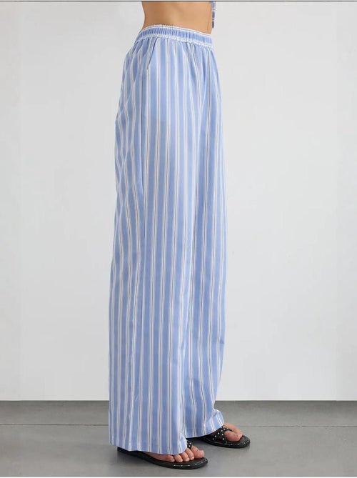 Pantaloni a righe a gamba larga con elastico in vita hiccup - Kiabi Pantaloni a righe a gamba larga con elastico in vita hiccup - Kiabi