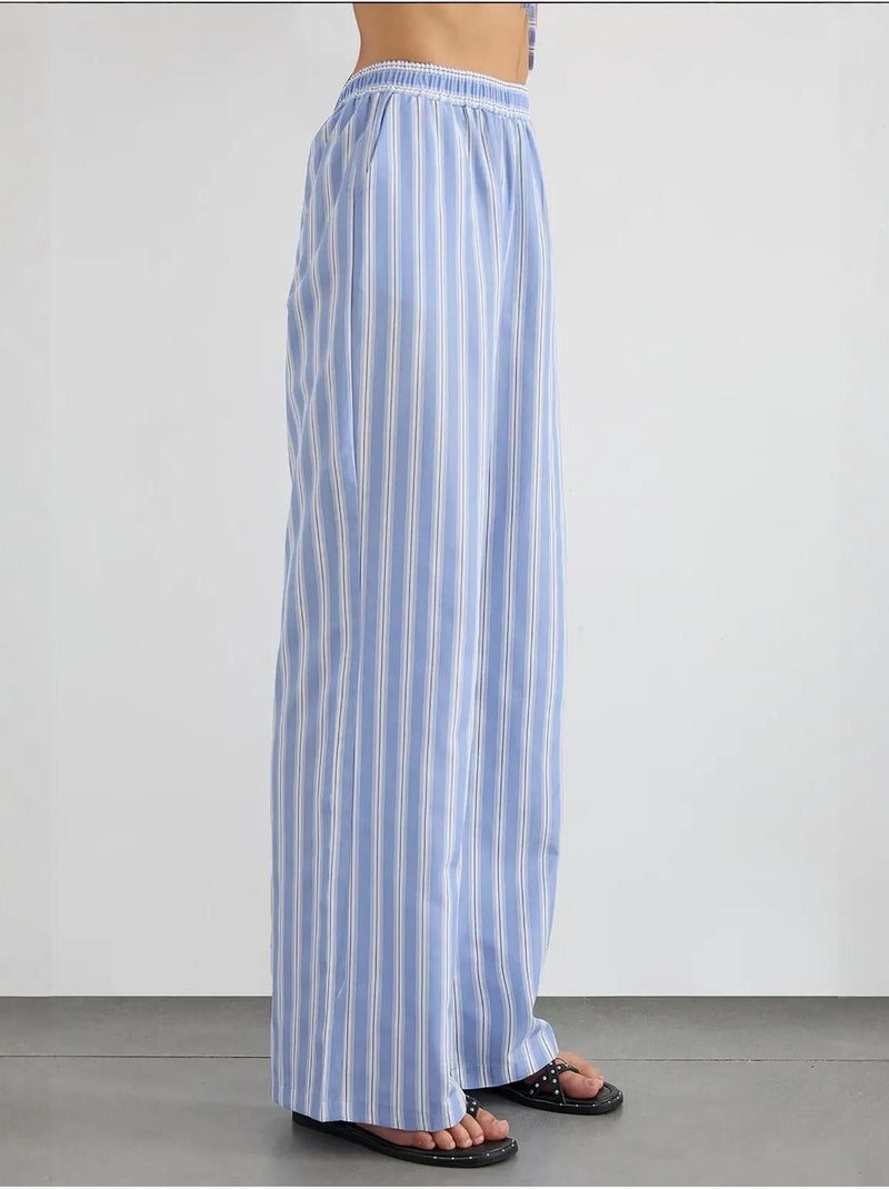 Pantaloni a righe a gamba larga con elastico in vita hiccup Blu - Kiabi