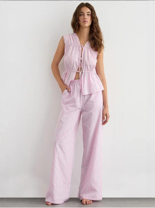 Pantaloni a righe a gamba larga con elastico in vita hiccup - Kiabi