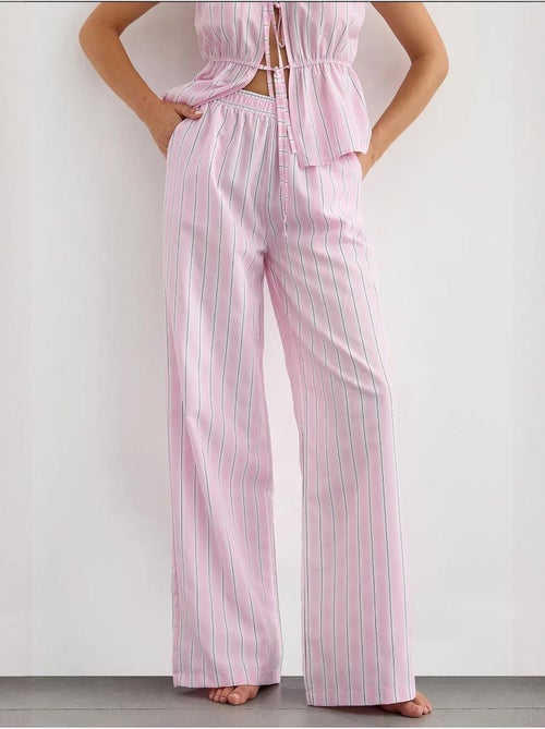 Pantaloni a righe a gamba larga con elastico in vita hiccup - Kiabi