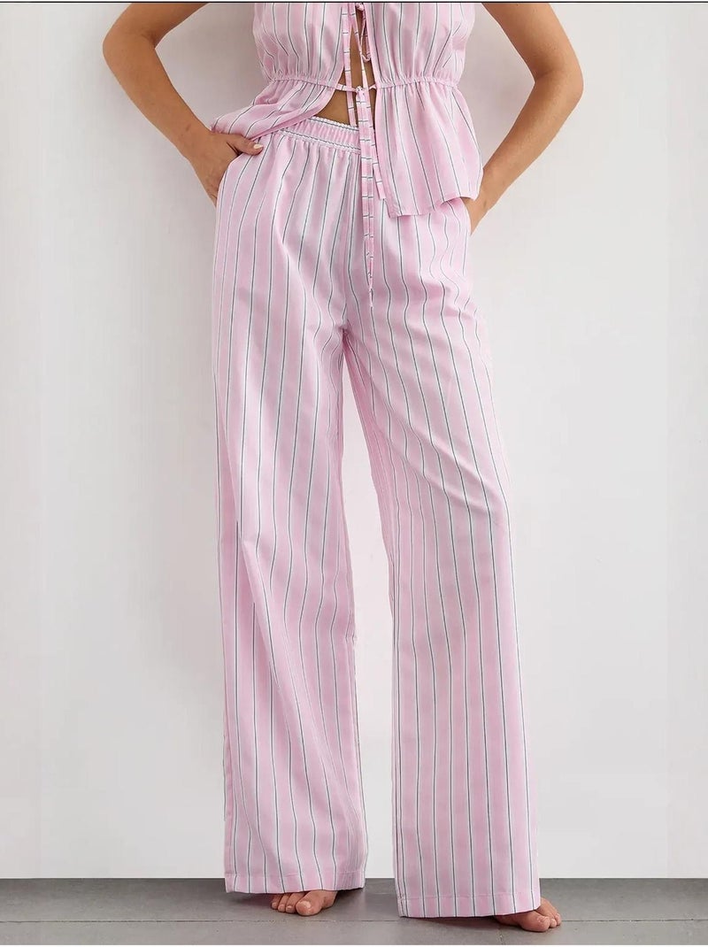 Pantaloni a righe a gamba larga con elastico in vita hiccup Rosa - Kiabi