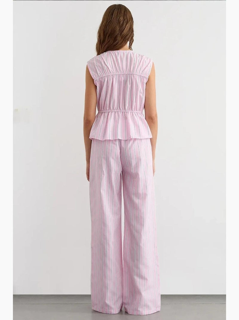 Pantaloni a righe a gamba larga con elastico in vita hiccup Rosa - Kiabi