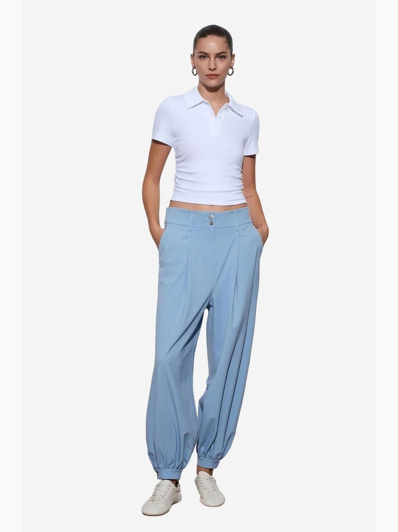 Pantaloni a righe a vita alta a gamba ampia dilvin Blu cielo - Kiabi