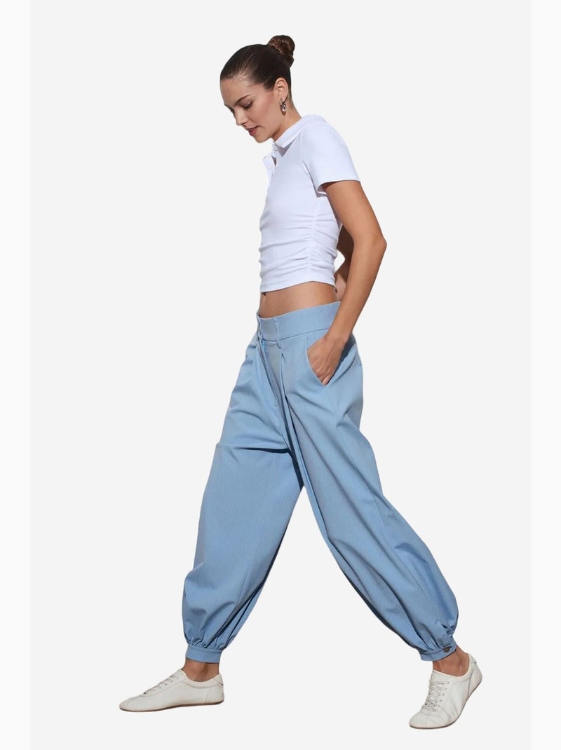 Pantaloni a righe a vita alta a gamba ampia dilvin Blu cielo - Kiabi