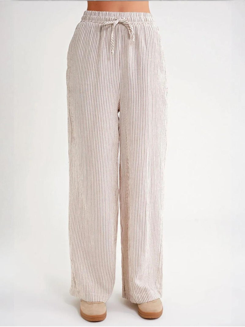 Pantaloni a righe a vita alta con coulisse mixray Marrone chiaro - Kiabi