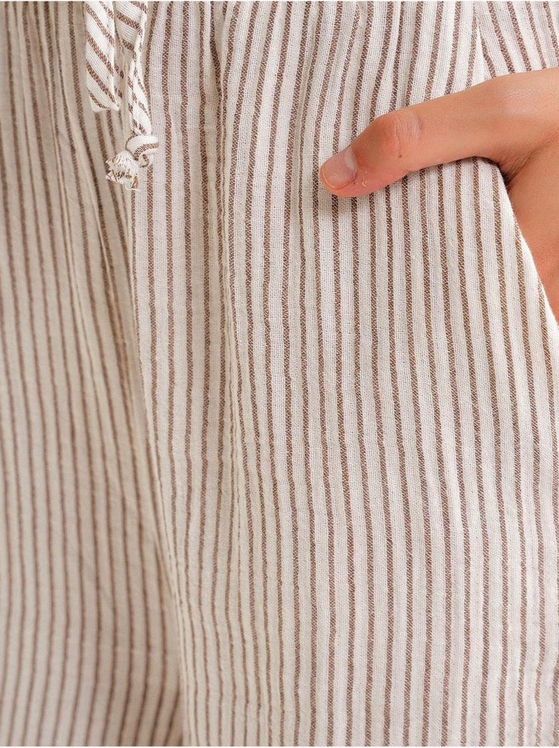 Pantaloni a righe a vita alta con coulisse mixray Marrone chiaro - Kiabi