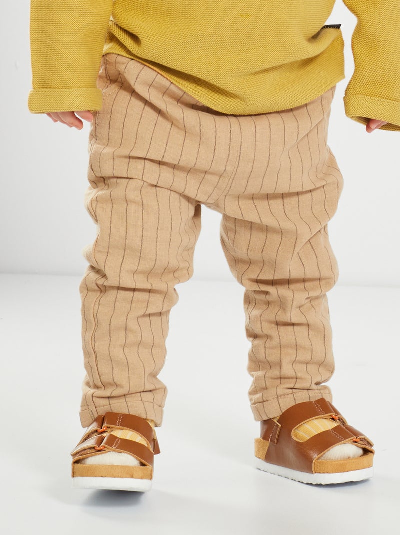 Pantaloni a righe in lino e cotone BEIGE - Kiabi