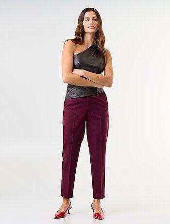 Pantalone da donna a sigaretta tinta unita in tessuto armaturato