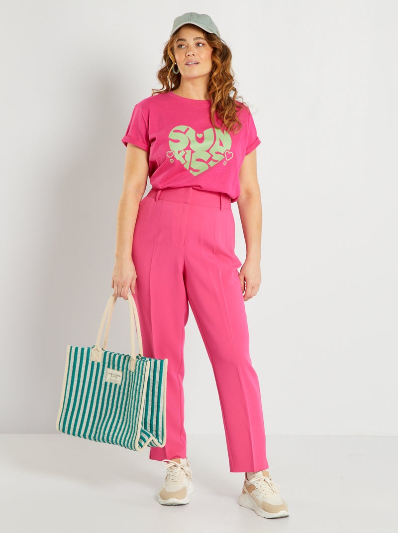 Pantaloni a sigaretta tinta unita rosa indiano - Kiabi