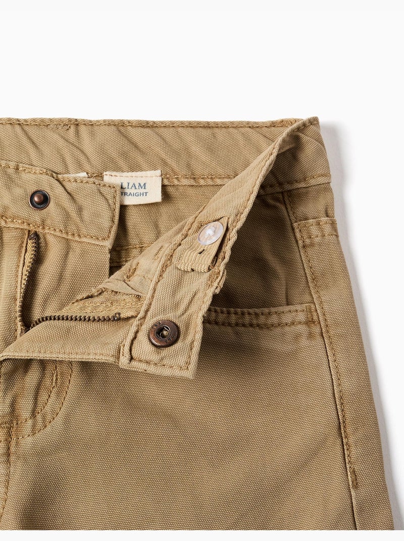 Pantaloni a taglio dritto in cotone con 5 tasche Beige - Kiabi