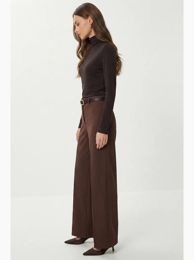 Pantaloni a vita alta a gamba ampia con cintura istanbul Marrone cioccolato - Kiabi