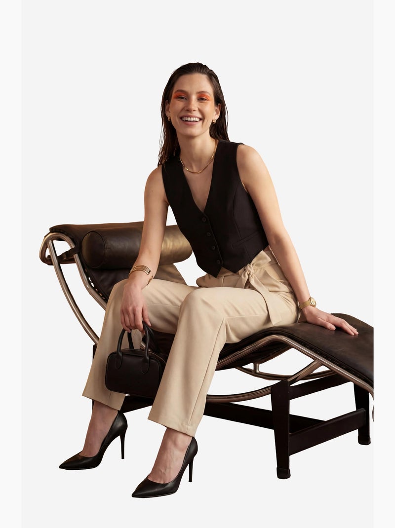 Pantaloni a vita alta a gamba ampia con cintura my fashion Beige argilla - Kiabi