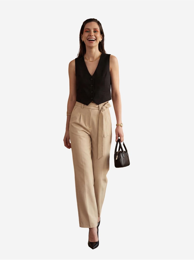 Pantaloni a vita alta a gamba ampia con cintura my fashion Beige argilla - Kiabi
