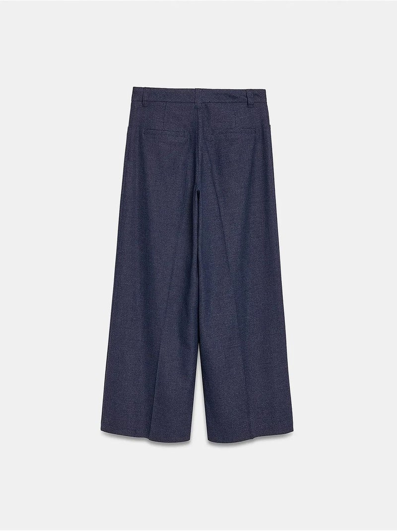 Pantaloni a vita alta a gamba ampia con pieghe dilvin Blu marino - Kiabi