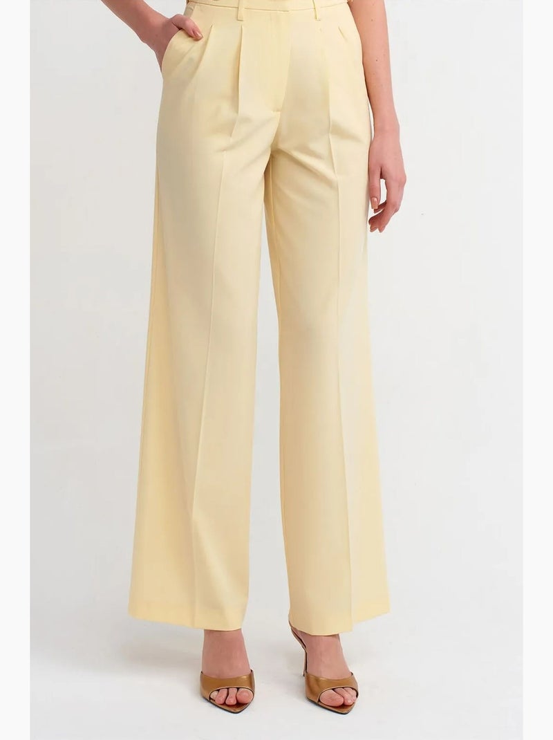 Pantaloni a vita alta a gamba ampia con pieghe dilvin Giallo limone - Kiabi