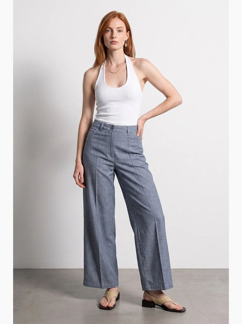 Pantaloni a vita alta a gamba ampia con pieghe dilvin Grigio - Kiabi