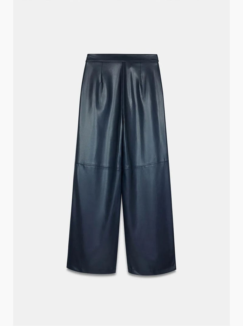 Pantaloni a vita alta a gamba ampia in ecopelle dilvin Blu marino - Kiabi