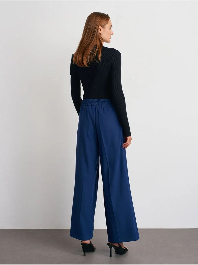 Pantaloni a vita alta a gamba larga con pieghe dilvin Blu marino - Kiabi