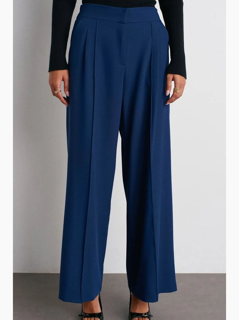Pantaloni a vita alta a gamba larga con pieghe dilvin Blu marino - Kiabi