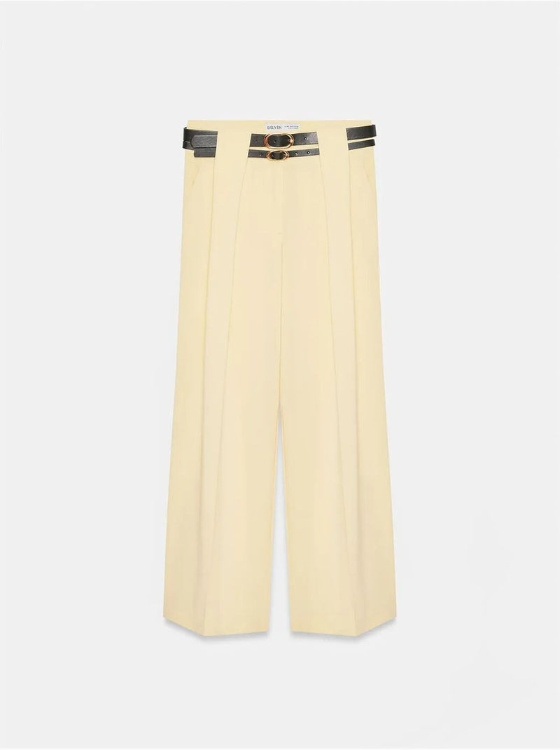 Pantaloni a vita alta a gamba larga con pieghe dilvin Giallo limone - Kiabi