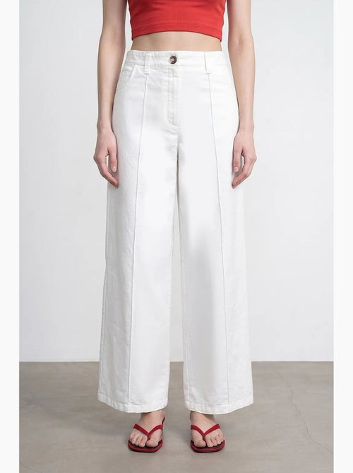 Pantaloni a vita alta a gamba larga in tessuto dilvin - Kiabi Pantaloni a vita alta a gamba larga in tessuto dilvin - Kiabi