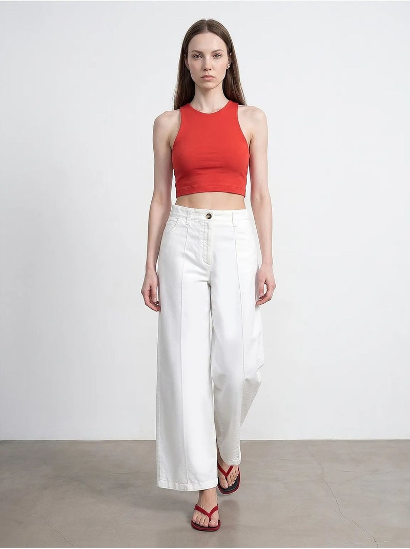 Pantaloni a vita alta a gamba larga in tessuto dilvin Bianco - Kiabi