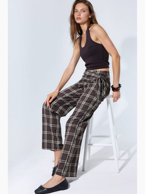 Pantaloni a vita alta a quadri a gamba larga hiccup - Kiabi Pantaloni a vita alta a quadri a gamba larga hiccup - Kiabi