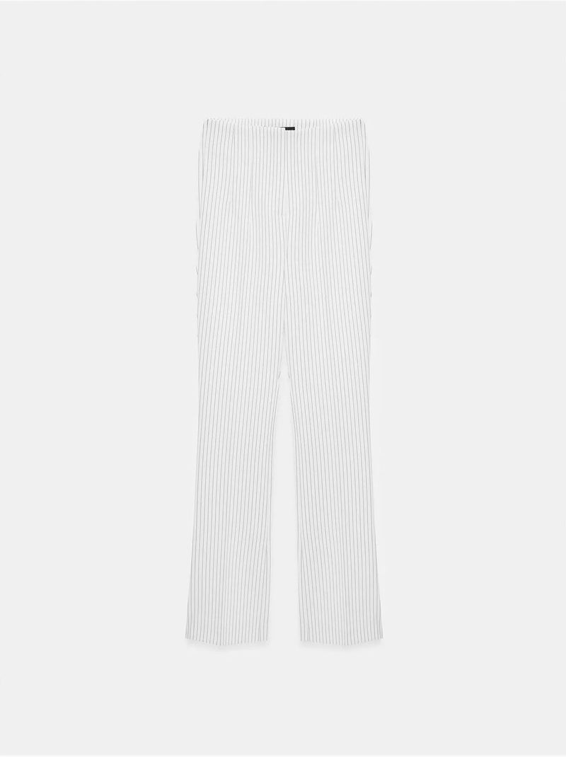 Pantaloni a vita alta a righe con pieghe e gamba svasata Bianco - Kiabi