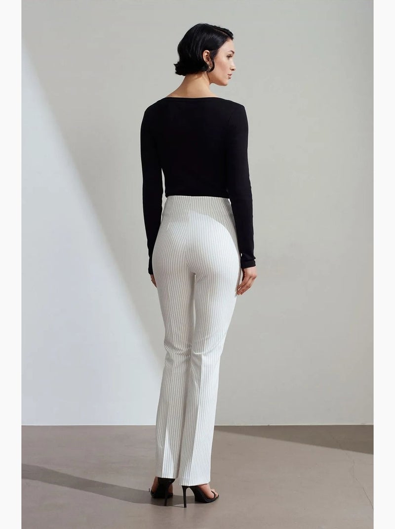 Pantaloni a vita alta a righe con pieghe e gamba svasata dilvin Bianco - Kiabi