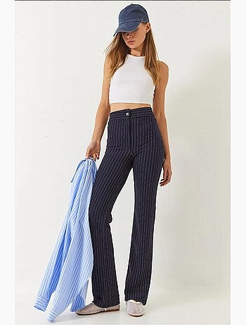 Pantaloni a vita alta a righe lucci