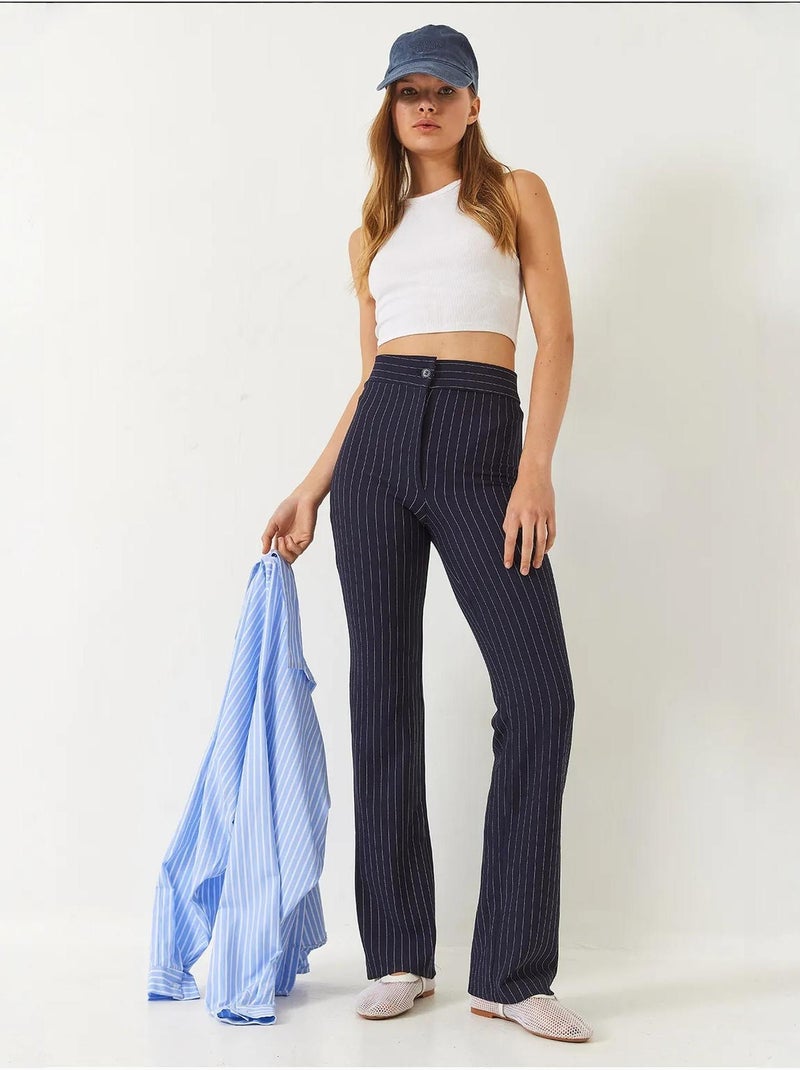 Pantaloni a vita alta a righe lucci Blu marino - Kiabi