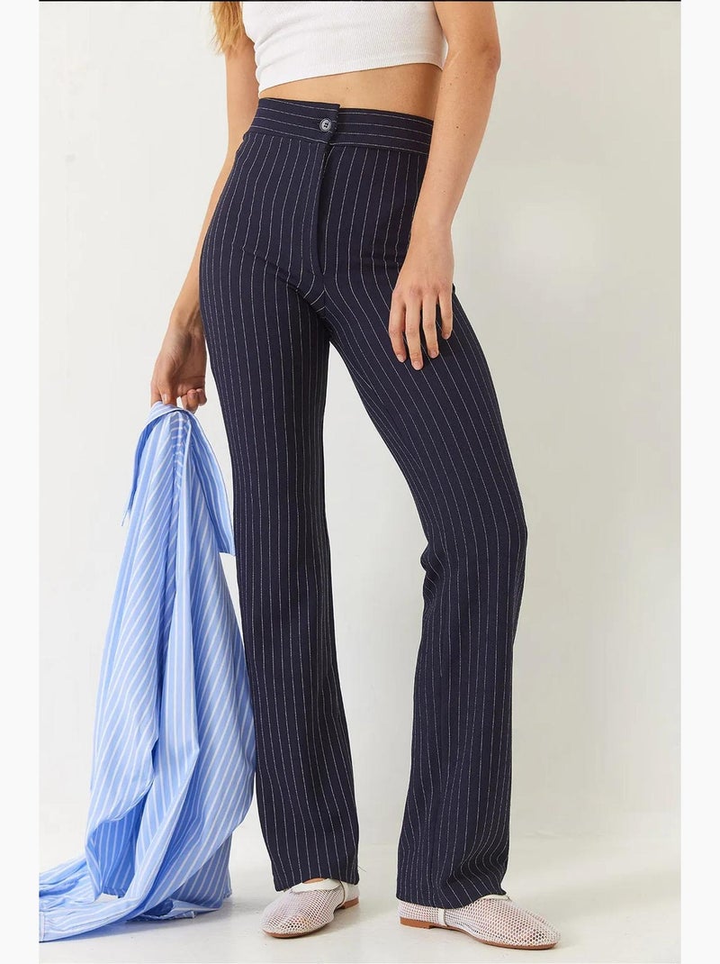Pantaloni a vita alta a righe lucci Blu marino - Kiabi