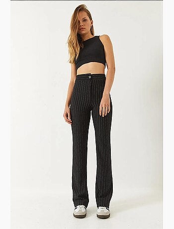 Pantaloni a vita alta a righe lucci