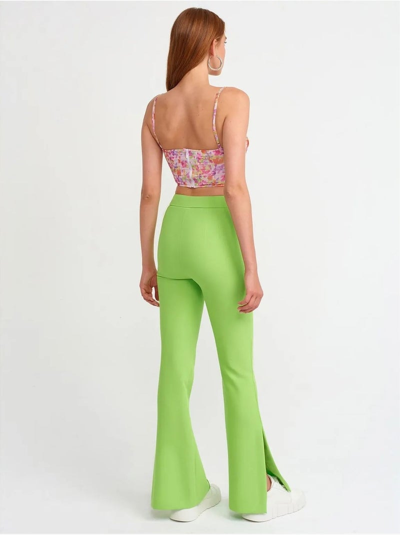 Pantaloni a vita alta a zampa con spacco Verde tiglio - Kiabi