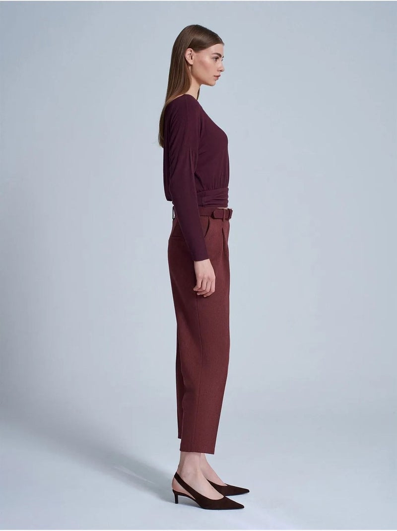 Pantaloni a vita alta con cintura e gamba dritta dilvin Rosso bordeaux - Kiabi