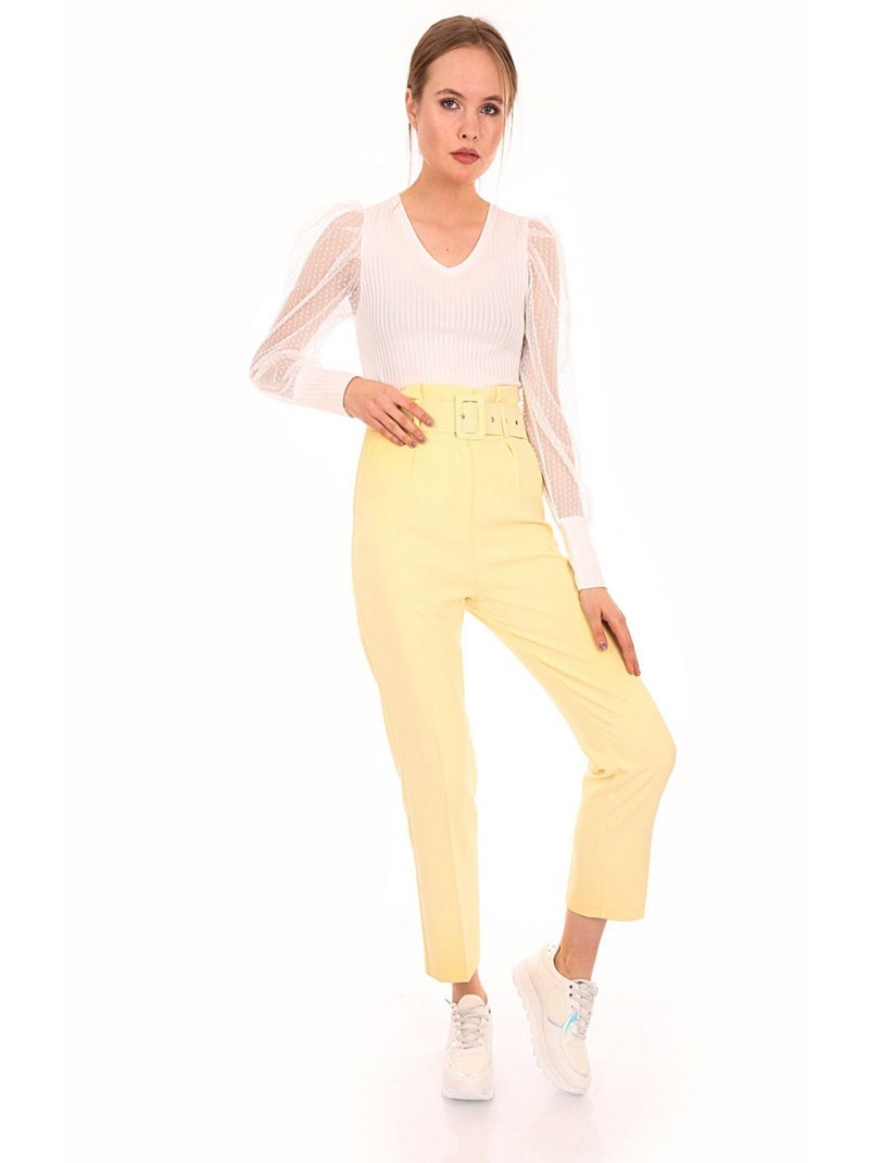 Pantaloni a vita alta con cintura Giallo - Kiabi