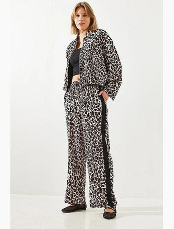 Pantaloni a vita alta con stampa leopardata a gamba ampia lucci