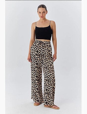 Pantaloni a vita alta con stampa leopardata e gamba ampia mixray