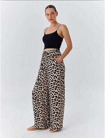 Pantaloni a vita alta con stampa leopardata e gamba ampia mixray