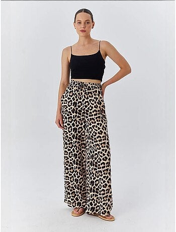Pantaloni a vita alta con stampa leopardata e gamba ampia mixray