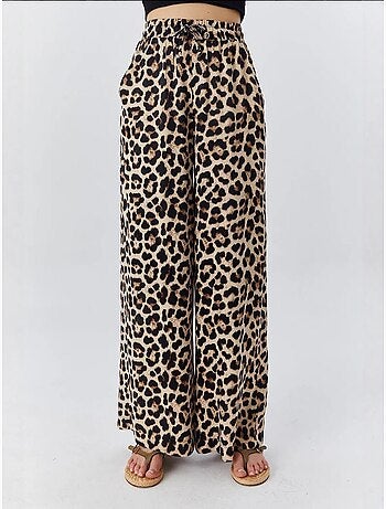 Pantaloni a vita alta con stampa leopardata e gamba ampia mixray
