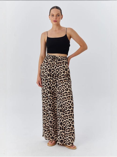 Pantaloni a vita alta con stampa leopardata e gamba ampia mixray - Kiabi Pantaloni a vita alta con stampa leopardata e gamba ampia mixray - Kiabi